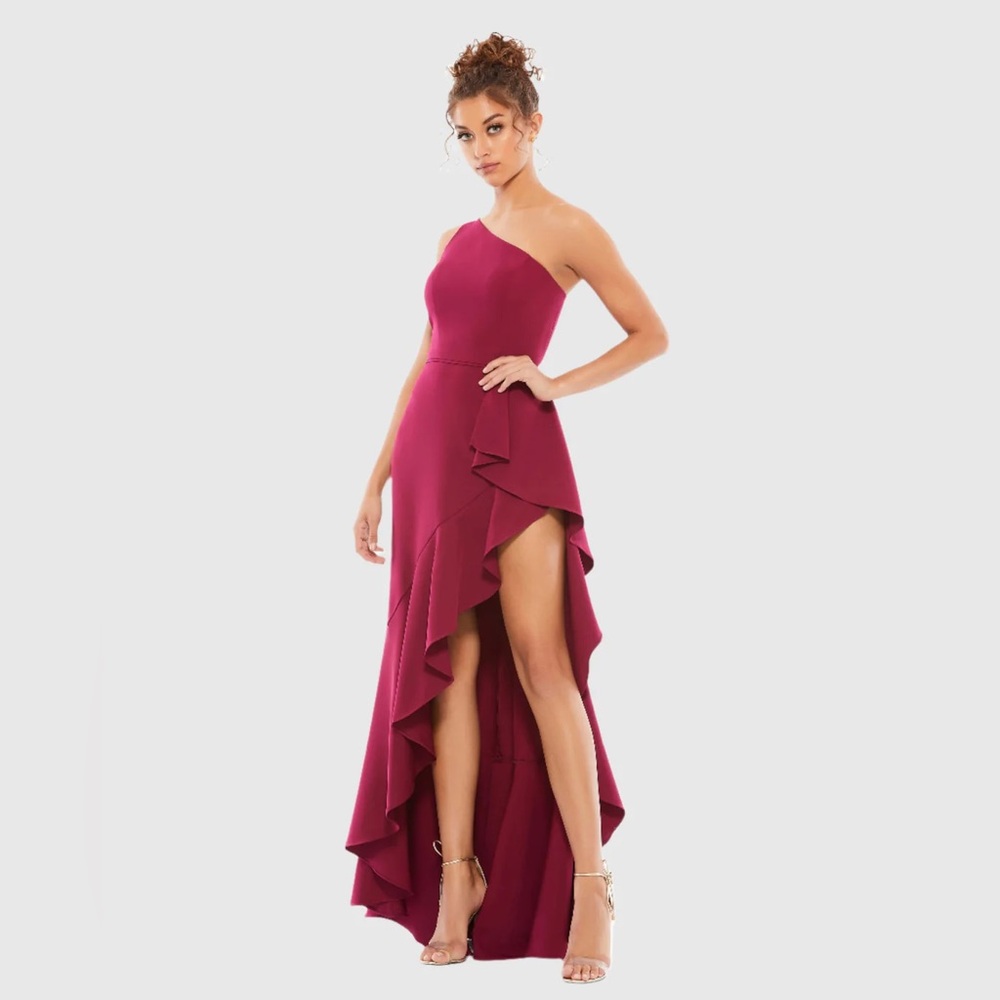 Mac Duggal NWT One Shoulder High Slit Ruffle Gown Sz 4